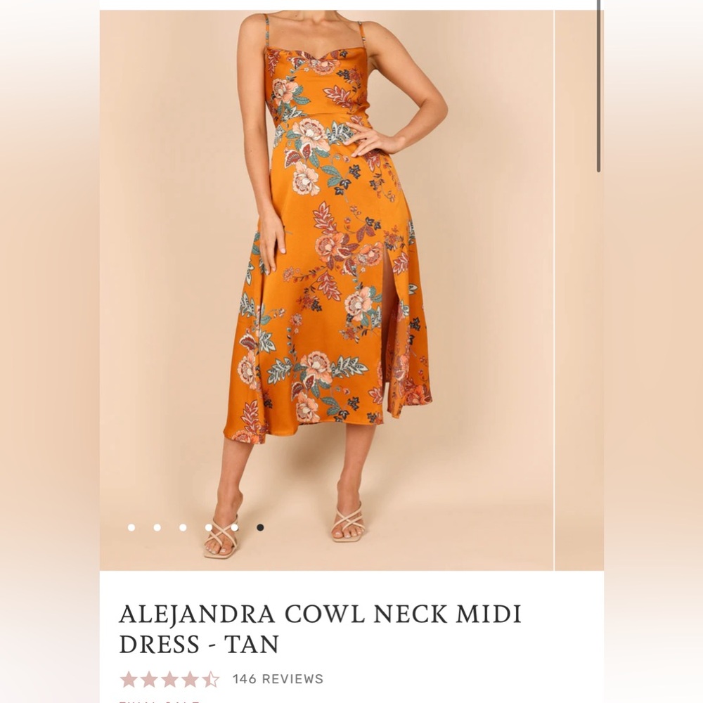 Petal and Pup: ALEJANDRA COWL NECK MIDI DRESS - TAN (orange)